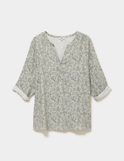 Blouse col tunisien manches 3/4 fluide vert kaki femme grande taille