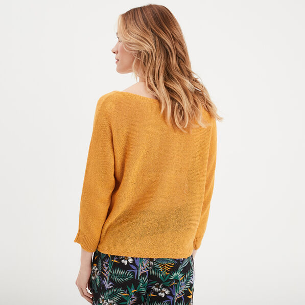 Pull manches longues jaune moutarde femme