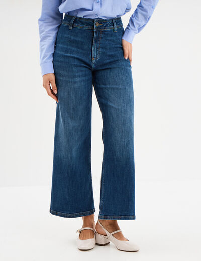 Jeans flare 7/8&egrave;me taille haute coton denim double stone femme