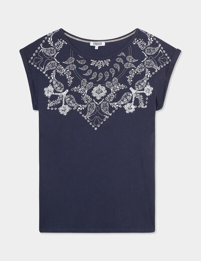 T-shirt manches courtes coton Creeks bleu marine femme