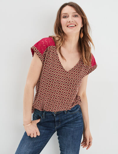 T-shirt dentelle épaules et dos rose fushia femme