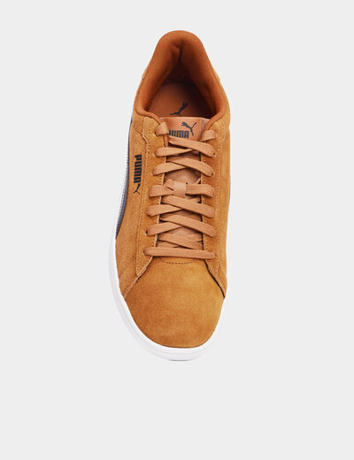 Tennis basses à lacets cuir Puma Smash camel homme