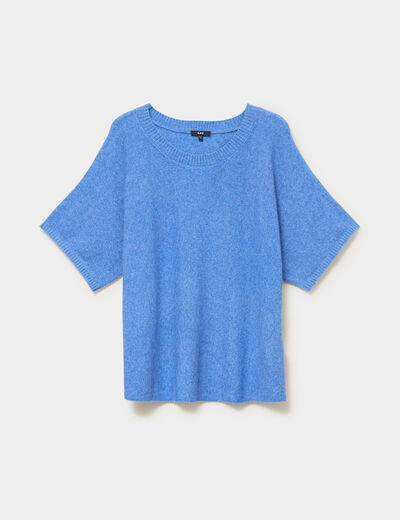 Pull manches courtes col rond bleu femme grande taille