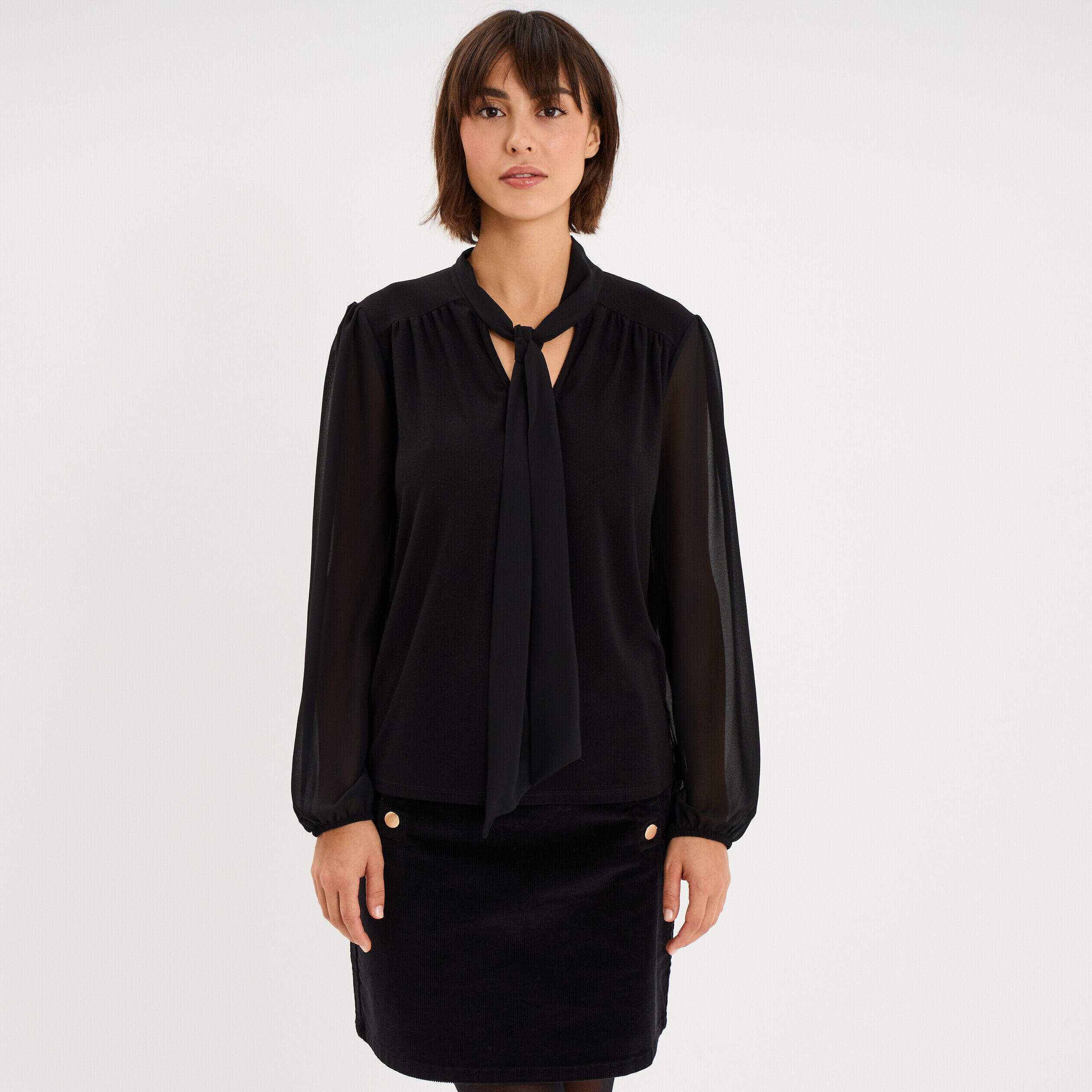 Blouse col lavallière manches longues noir femme MOSQUITOS