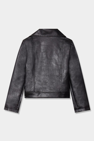 Veste biker simili cuir noir fille