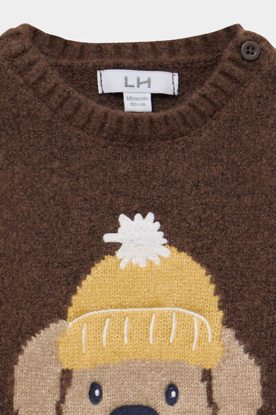 Pull col rond boutons &eacute;paule marron fonc&eacute; b&eacute;b&eacute; gar&ccedil;on