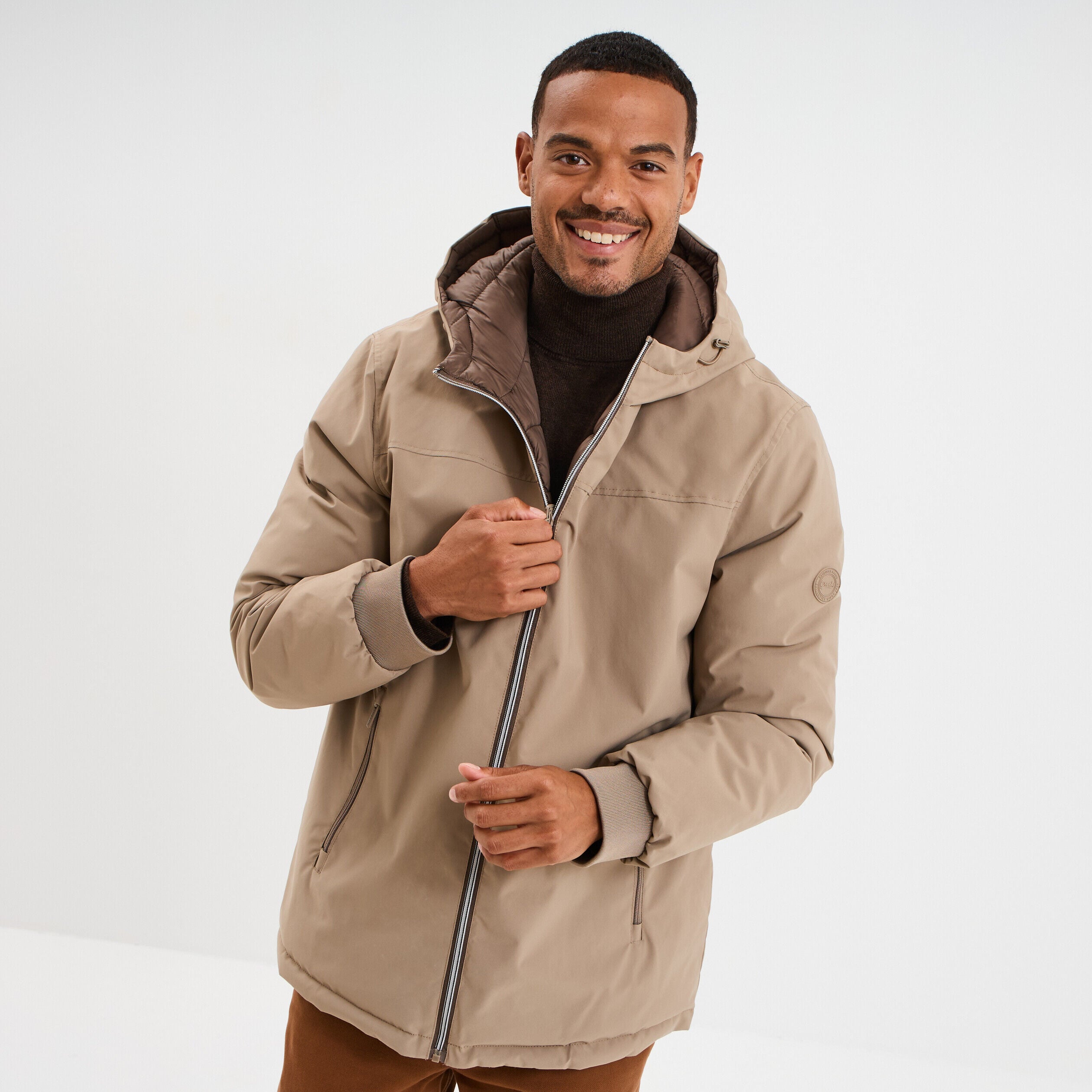 Blouson réversible à capuche zippé taupe homme CREEKS