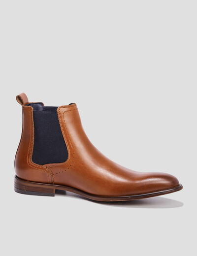 Boots chelsea en cuir marron cognac homme