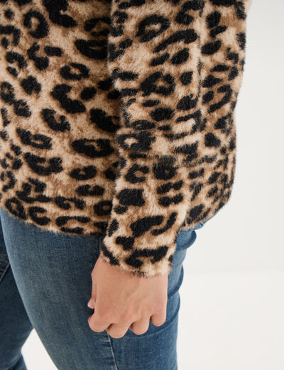 Pull manches longues col rond beige femme grande taille