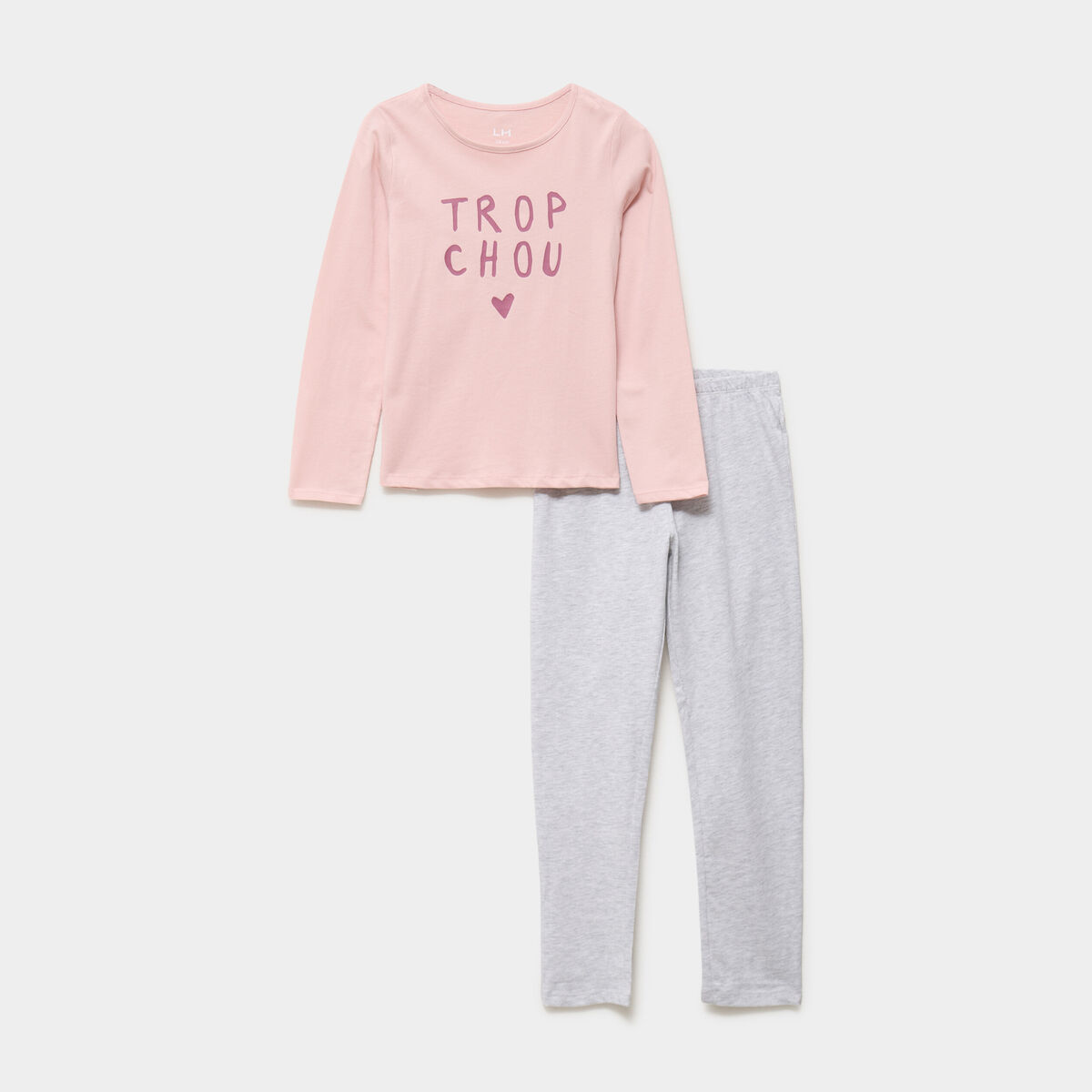 Ensemble pyjama pantalon et t-shirt rose clair fille