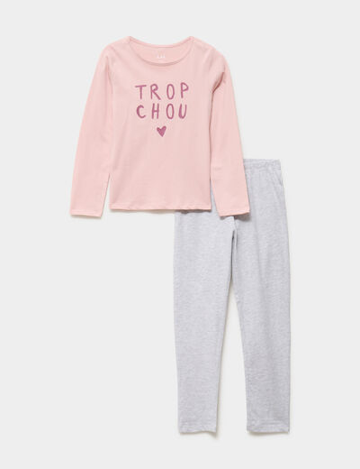 Ensemble pyjama pantalon et t-shirt rose clair fille