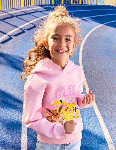 Sweat hoodie &agrave; capuche droit Pok&eacute;mon rose fille