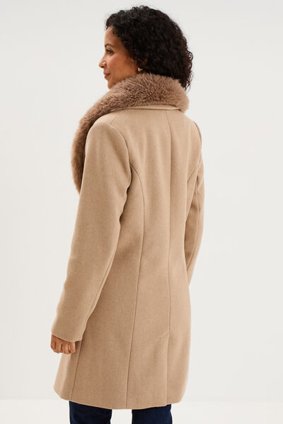 Manteau col fausse fourrure amovible taupe femme