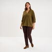 Blouse oversize manches 3/4 et col en V beige femme grande taille