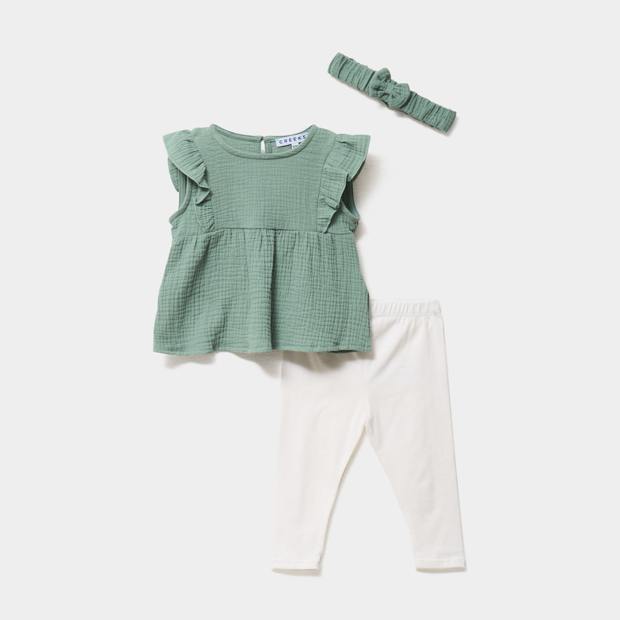 Ensemble 3 pièces coton majoritaire vert pastel bébé fille CREEKS