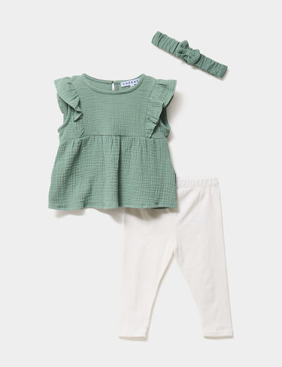 Ensemble 3 pièces coton majoritaire vert pastel bébé fille