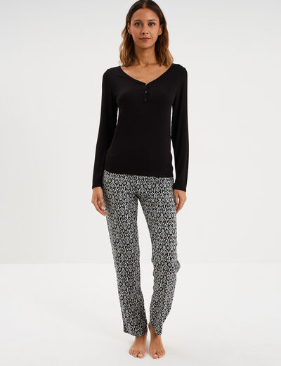 Ensemble pyjama manches longues 2 pi&egrave;ces noir femme