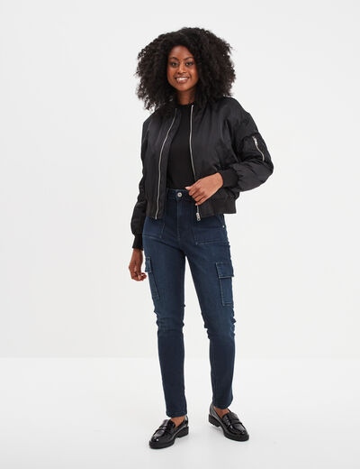 T-shirt côtelé manches longues noir femme