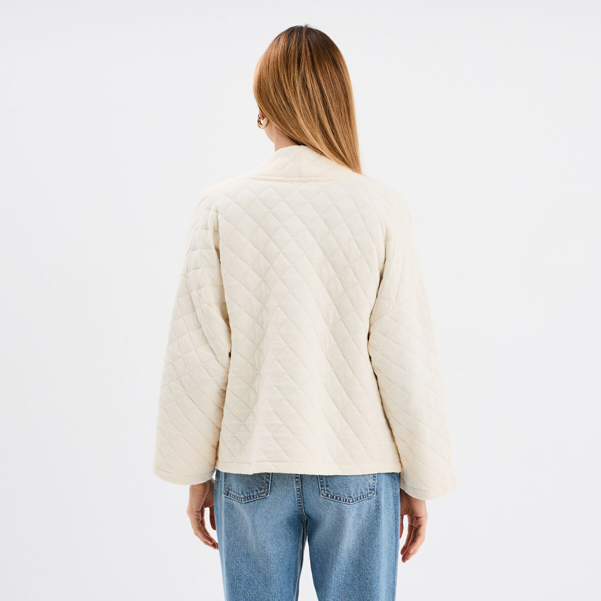 Veste esprit kimono matelassée en jersey blanc femme