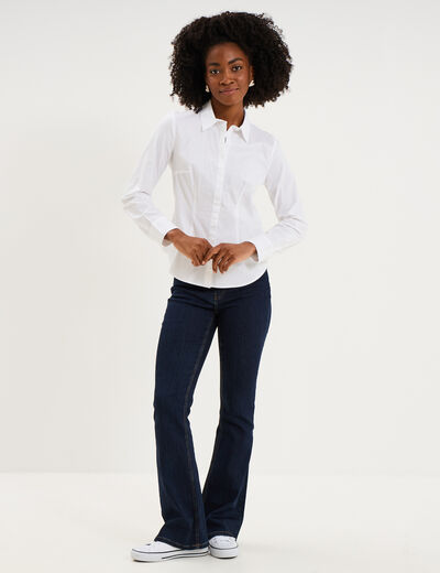Chemise cintr&eacute;e manches longues blanc femme