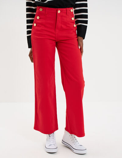 Pantalon cropped large &agrave; pont rouge femme