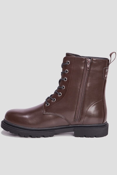 Boots zippées à lacets bordeaux femme