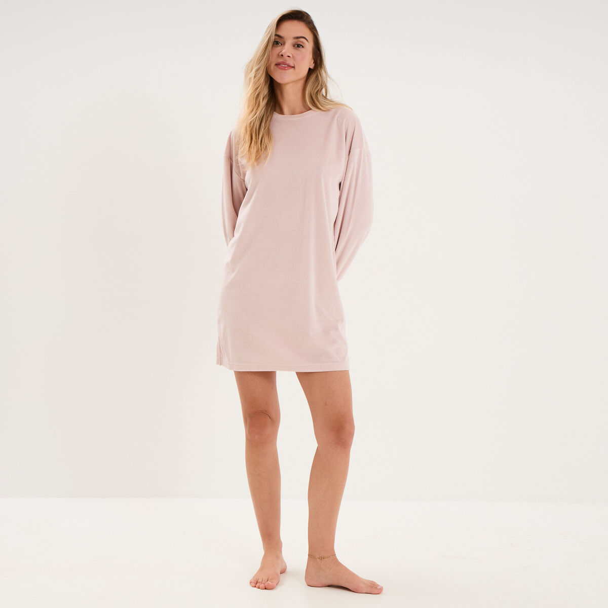 Chemise de nuit effet velours courte vieux rose femme