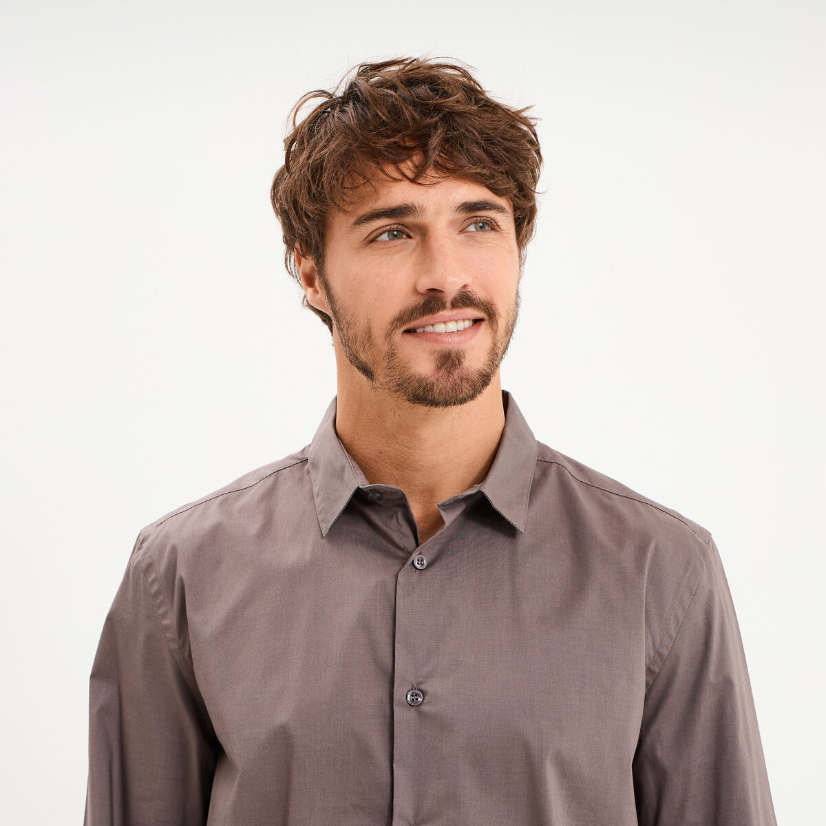 Chemise stretch manches longues gris fonc&eacute; homme