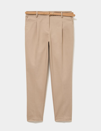 Pantalon cigarette &agrave; ceinture amovible marron femme