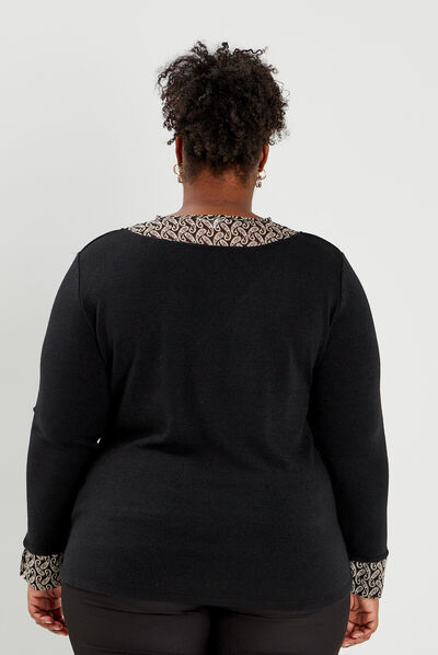 Pull effet 2-en-1 noir femme grande taille