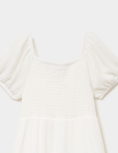Robe smock&eacute;e manches courtes &eacute;vas&eacute;e ivoire fille