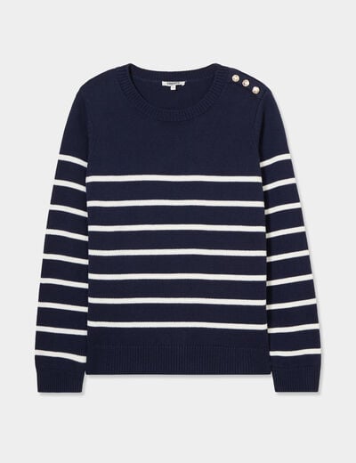 Pull col rond boutons épaule Creeks bleu marine femme
