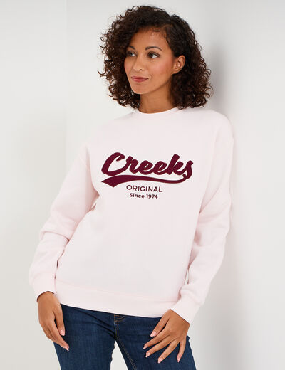 Sweat molleton col rond manches longues rose clair femme