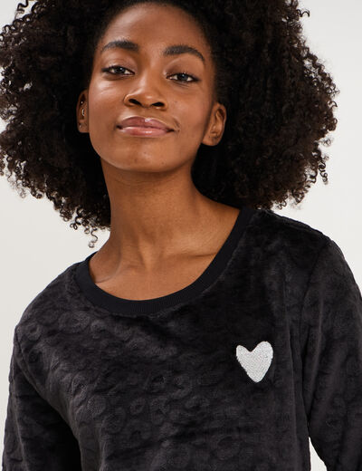 Ensemble pyjama effet polaire col rond noir femme