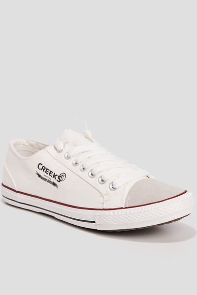Baskets basses en toile &agrave; lacets blanc homme