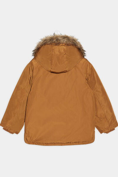 Parka droite doublée à capuche camel garçon