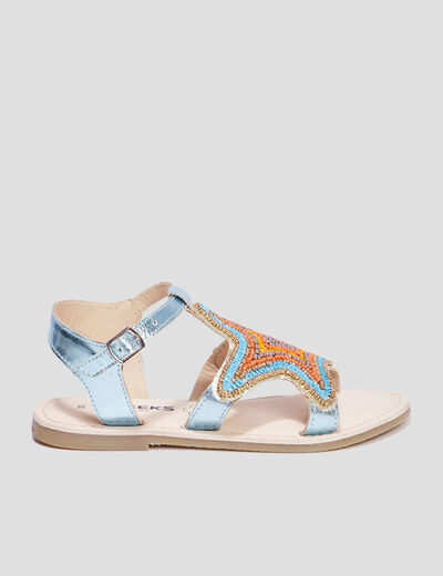 Sandales avec perles en cuir Creeks bleu fille