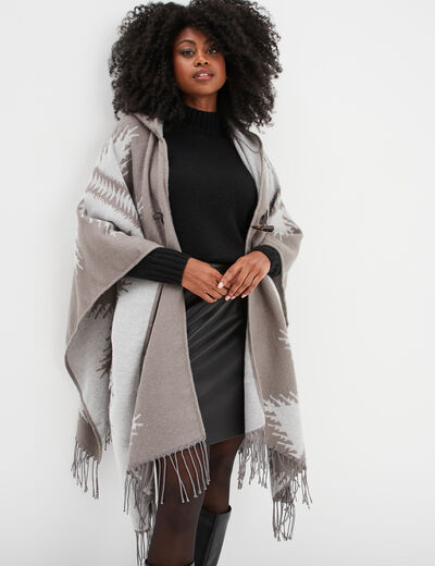 Poncho à capuche gris femme
