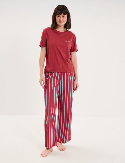 T-shirt col rond manches courtes coton rouge fonc&eacute; femme