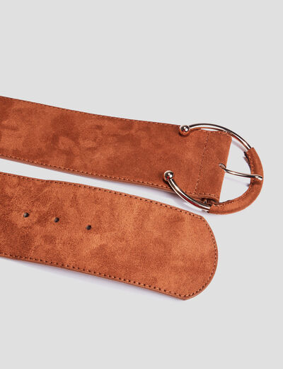 Ceinture boucle large marron cognac femme