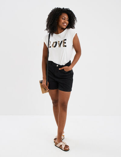 T-shirt col rond manches courtes coton blanc femme
