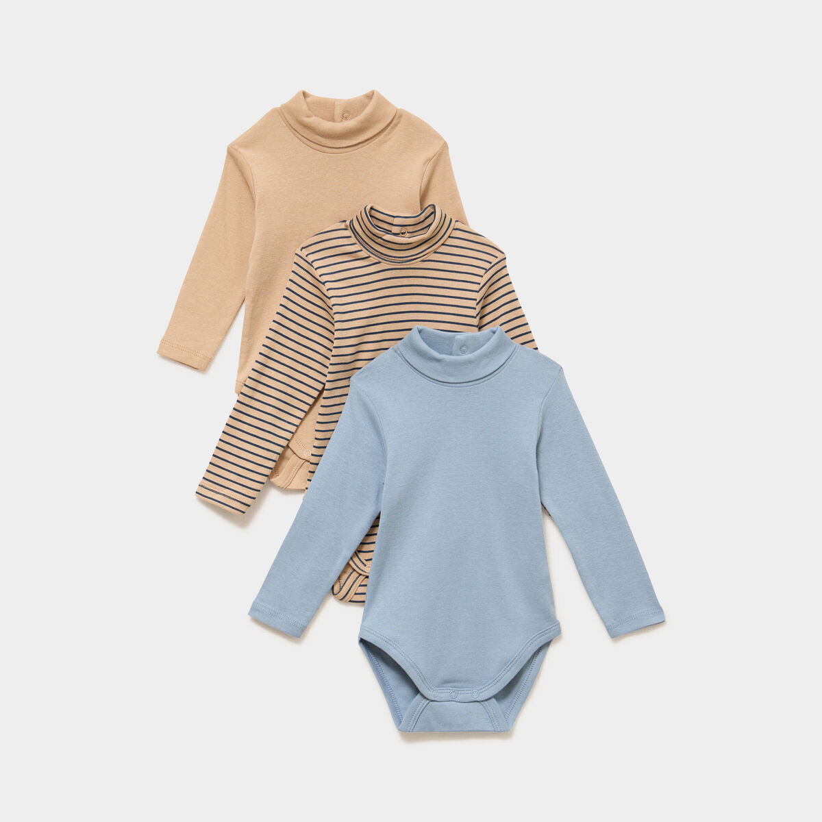Lot 3 bodies col roul&eacute; manches longues bleu b&eacute;b&eacute;
