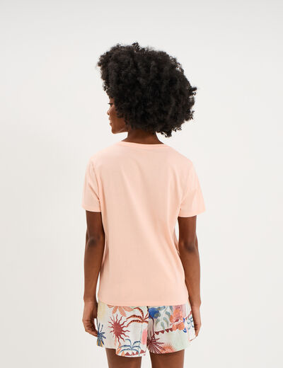 T-shirt droit avec manches courtes coton orange fluo femme