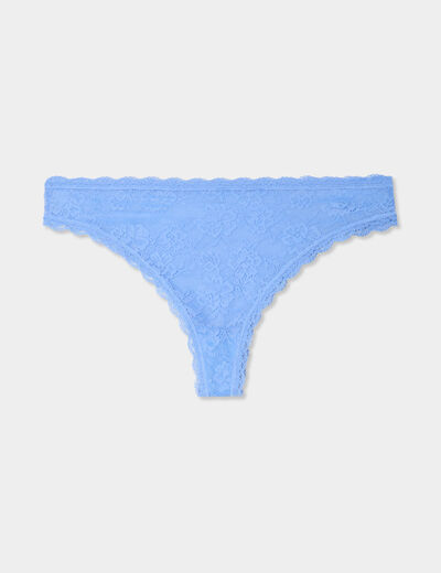 Tanga en dentelle doublure coton bleu lavande femme