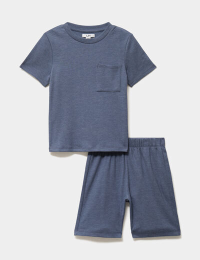 Ensemble pyjama short et t-shirt textur&eacute; bleu gris gar&ccedil;on