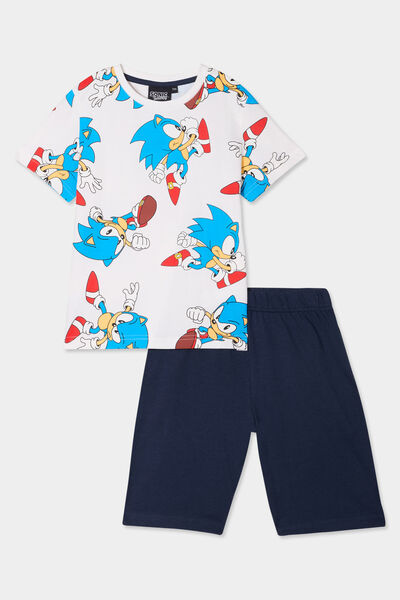 Ensemble pyjama short coton Sonic blanc gar&ccedil;on