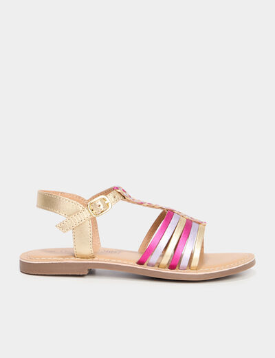 Sandales multibrides tressées en cuir multicolore fille