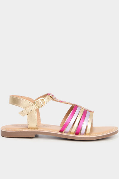 Sandales multibrides tress&eacute;es en cuir multicolore fille