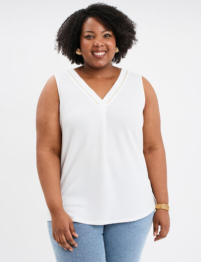 Débardeur fluide effet gauffré blanc femme grande taille