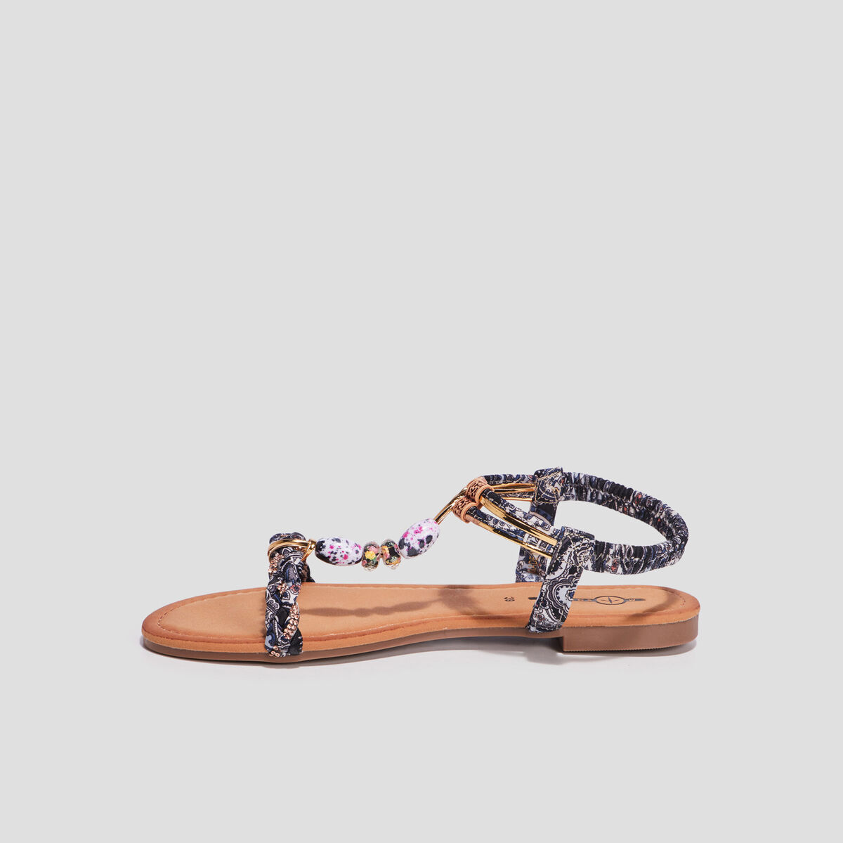 Sandales foulard et perles &eacute;lastiqu&eacute;es multicolore femme